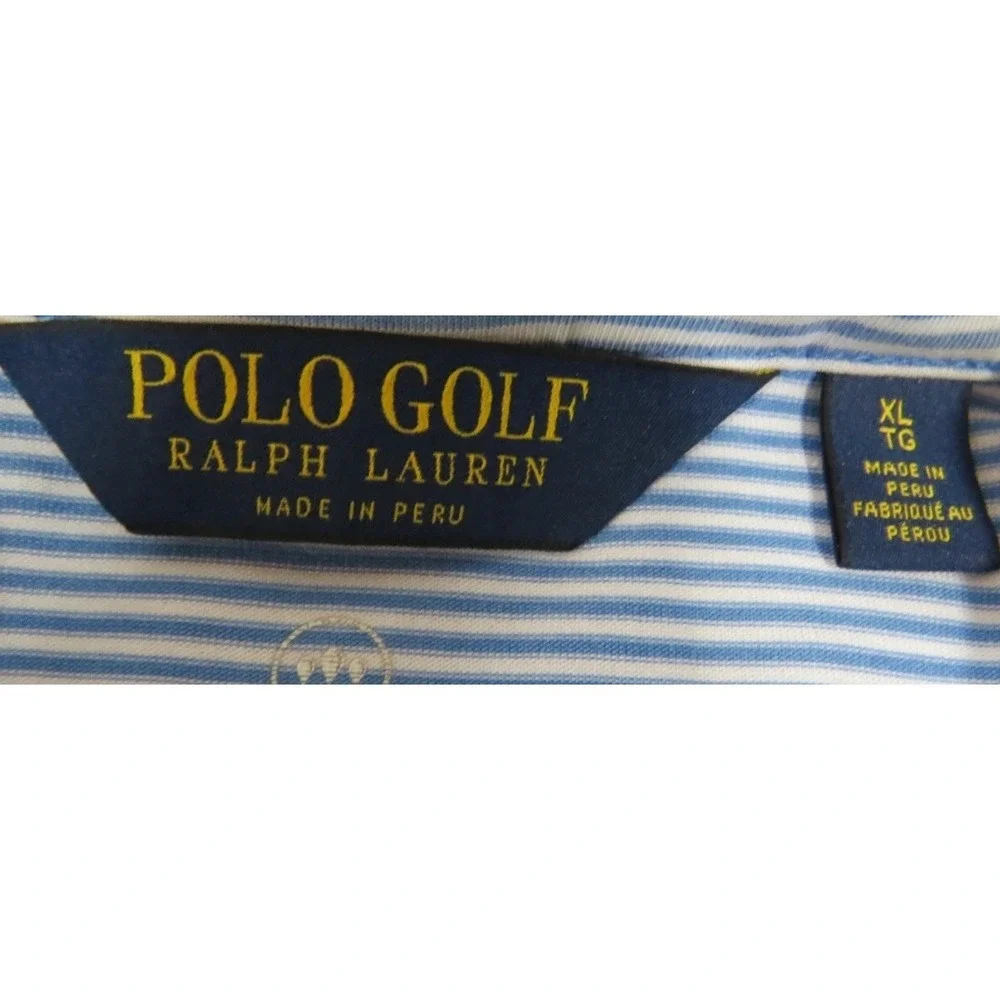 Polo Golf Ralph Lauren Shirt Men XL Blue White Striped Performance Pique S/S Top